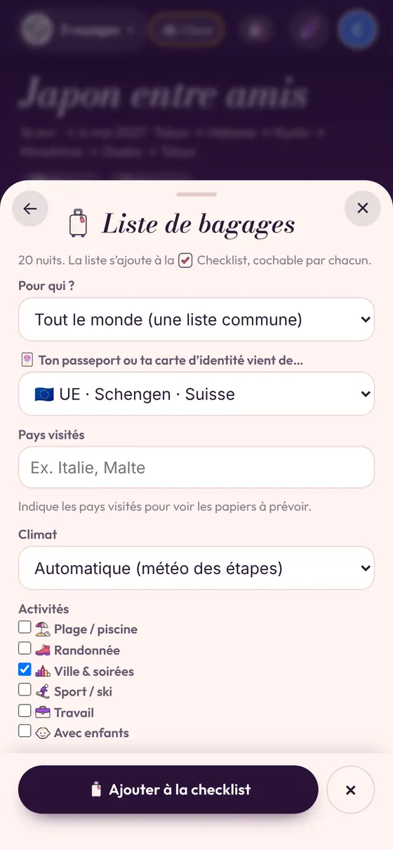 Une liste de bagages par voyageur