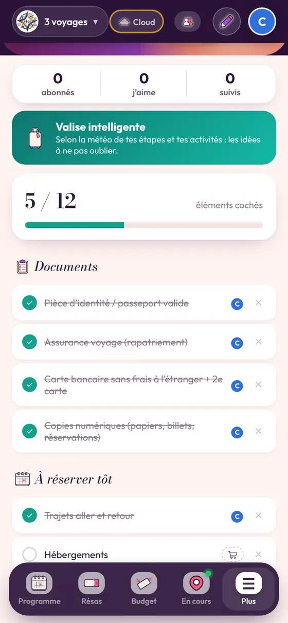 La checklist partagée du voyage
