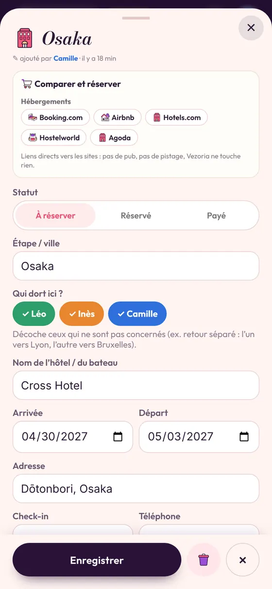 Qui dort dans quel hébergement