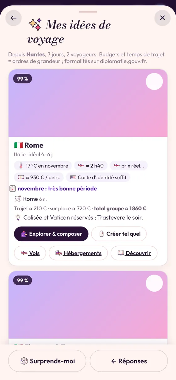 Les idées de destinations dans Vezoria