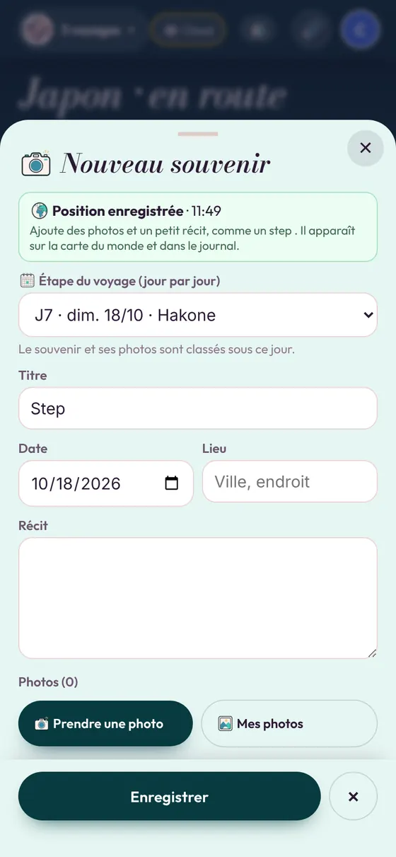 Un souvenir écrit sur place